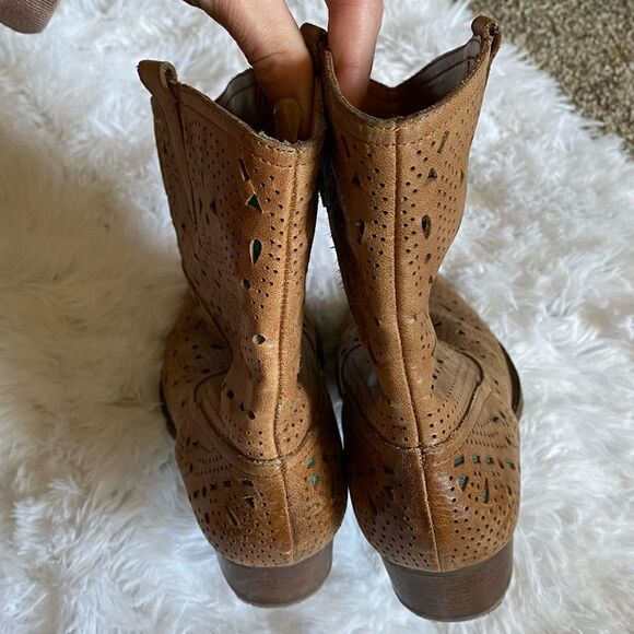 Reba Cowboy Boots Size 7 Leather Western Coastal Cowgirl Cutout Teal Underlay - Picture 9 of 12